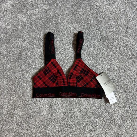 Calvin Klein Triangle Bralette XS Preppy Plaid Minimalist Streetwear Crossback - Picture 1 of 10